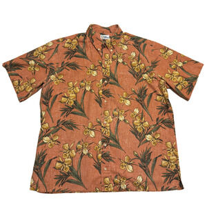 Reyn Spooner SS Camp Shirt Mens XL Rust Hawaiian Aloha Rare Reverse Print Travel